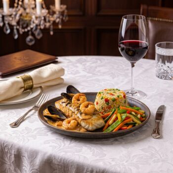 Corvina con salsa de mariscos