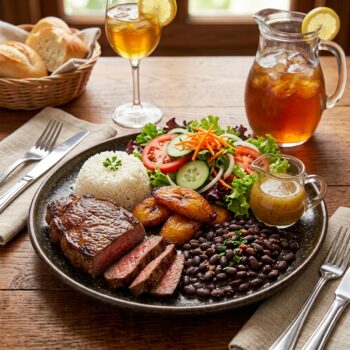 Casado Típico con Carne de Res (Churrasco)